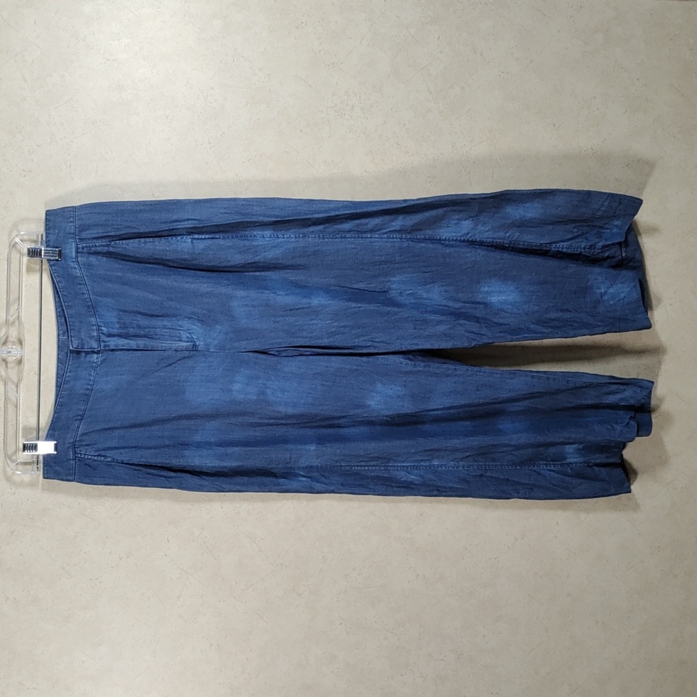 6088 Ecru blue distressed cropped tencel pants 10